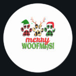 MERRY WOOFMAS Dog Paw Christmas Buffalo Classic Round Sticker<br><div class="desc">MERRY WOOFMAS Dog Paw Christmas Buffalo</div>