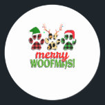 MERRY WOOFMAS Dog Paw Christmas Buffalo Classic Round Sticker<br><div class="desc">MERRY WOOFMAS Dog Paw Christmas Buffalo</div>