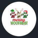 MERRY WOOFMAS Dog Paw Christmas Buffalo Classic Round Sticker<br><div class="desc">MERRY WOOFMAS Dog Paw Christmas Buffalo</div>