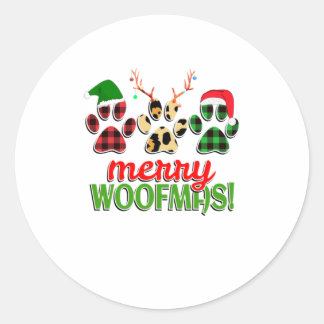 MERRY WOOFMAS Dog Paw Christmas Buffalo Classic Round Sticker