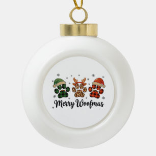 Merry Woofmas Dog Paw Christmas Cute Xmas Lights Ceramic Ball Christmas Ornament