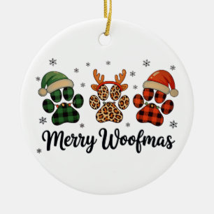 Merry Woofmas Dog Paw Christmas Cute Xmas Lights Ceramic Ornament