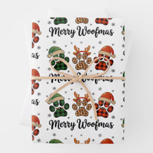Merry Woofmas Dog Paw Christmas Cute Xmas Lights Wrapping Paper Sheet