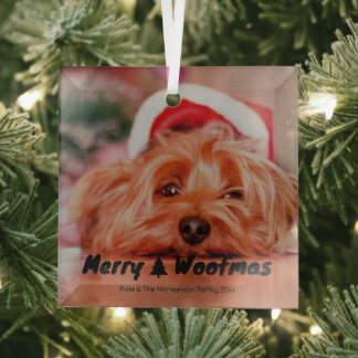 Merry Woofmas Dog Photo Christmas Glass Tree Decoration