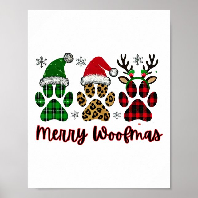 Merry Woofmas Dog Plaid Animal Paw Print Christmas (Front)