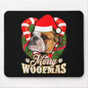Merry Woofmas English Bulldog With Santa Claus Hat Mouse Pad