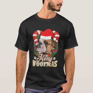 Merry Woofmas English Bulldog With Santa Claus Hat T-Shirt