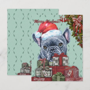 Merry Woofmas! French Bulldog Santa Hat Christmas Card