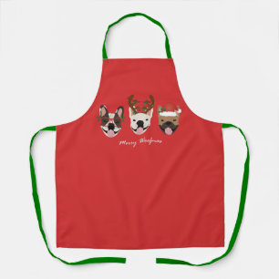 Merry Woofmas French Bulldogs Christmas Heads Apron