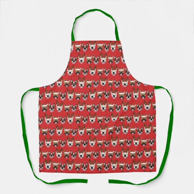 Merry Woofmas French Bulldogs Christmas Heads Apron (Front)