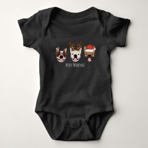 Merry Woofmas French Bulldogs Christmas Heads Baby Bodysuit