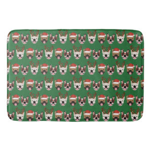 Merry Woofmas French Bulldogs Christmas Heads Bath Mat
