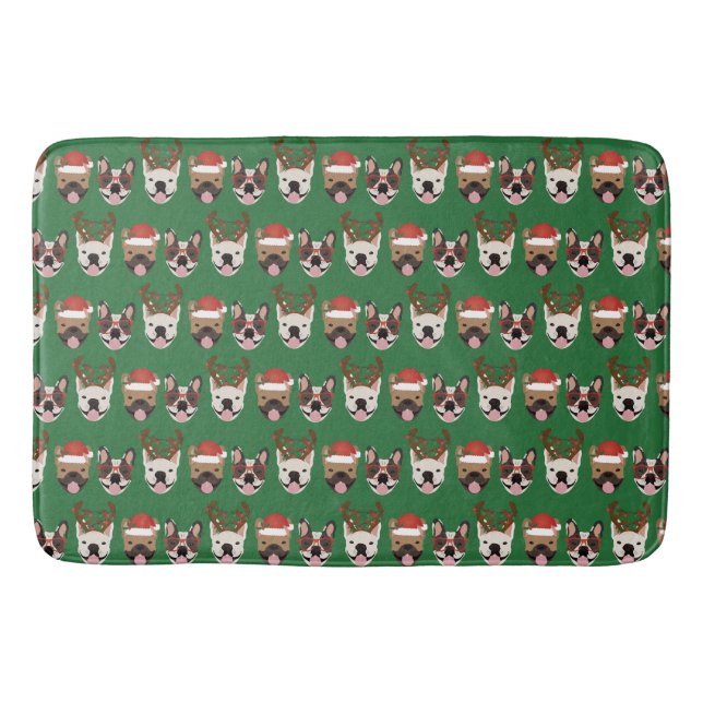 Merry Woofmas French Bulldogs Christmas Heads Bath Mat (Front)