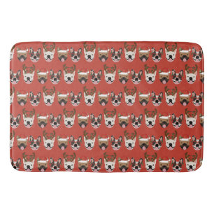 Merry Woofmas French Bulldogs Christmas Heads Bath Mat