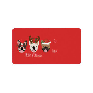 Merry Woofmas French Bulldogs Christmas Heads Label
