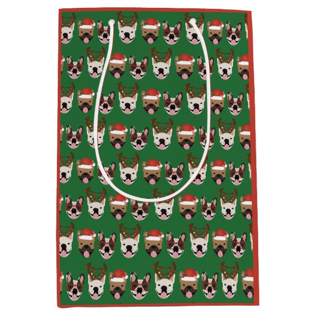 Merry Woofmas French Bulldogs Christmas Heads Medium Gift Bag (Front)