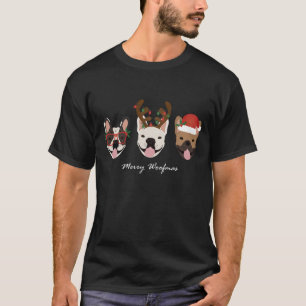 Merry Woofmas French Bulldogs Christmas Heads T-Shirt