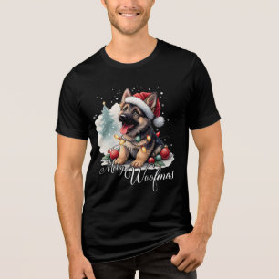 Merry Woofmas German Shepherd Tri-Blend Shirt