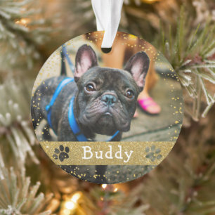 Merry Woofmas Gold Glitter Dog Pet Photo Ornament