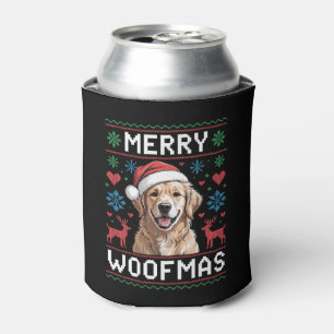 Merry Woofmas Golden Retriever Christmas Hat Dog Can Cooler
