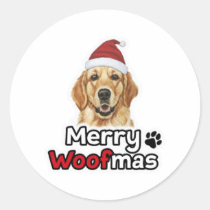 Merry Woofmas golden retriever dog lover Classic Round Sticker