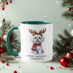 Merry Woofmas Maltese Dog Christmas Coffee Mug