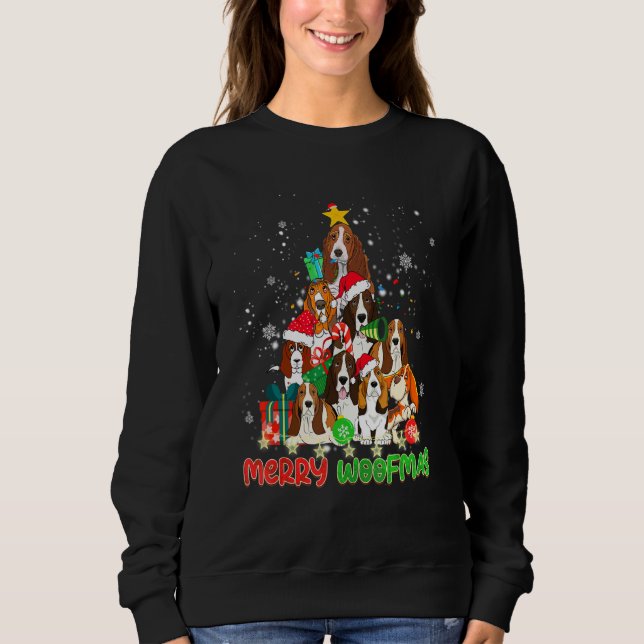 Merry Woofmas Merry Christmas For Basset Hound Dog Sweatshirt (Front)