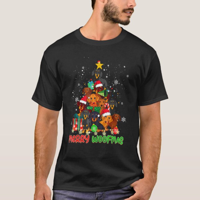 Merry Woofmas Merry Christmas For Dachshund Dog T-Shirt (Front)
