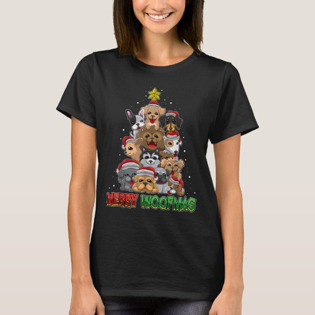 Merry Woofmas - Merry Christmas For Dog Lovers  T-Shirt (Front)
