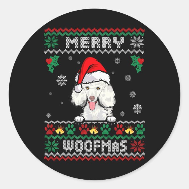 Merry Woofmas Odle Dog Christmas Ugly Xmas T Shirt Classic Round Sticker (Front)