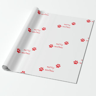 Merry Woofmas Paw Print Red Statement Wrapping Paper