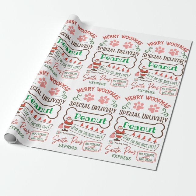Merry WOOFMAS-Personalised Dog Wrapping Paper  (Unrolled)