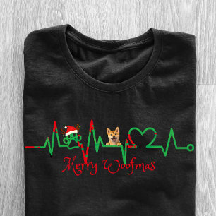 "Merry Woofmas" Pet Dog EKG Line  T-Shirt