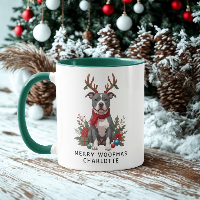 Merry Woofmas Pittbull Dog Christmas Coffee Mug (Creator Uploaded)