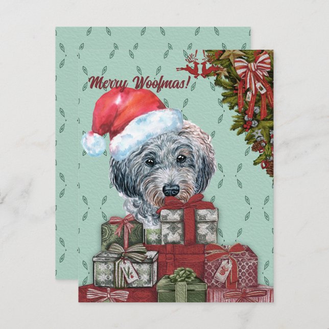 Merry Woofmas! Poodle Santa Hat Christmas Gift Card (Front/Back)