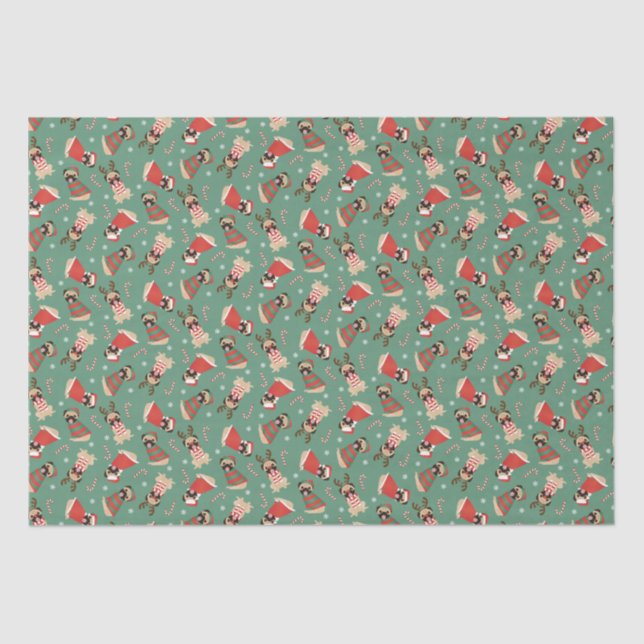 Merry Woofmas Pug Dogs Tissue Paper (Front)