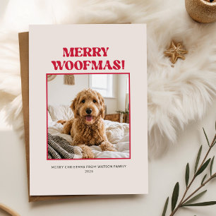 Merry Woofmas Red Cute Dog Photo Christmas Holiday Card