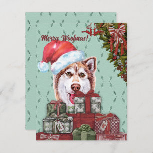 Merry Woofmas! Red Husky Santa Hat Christmas Gift Card