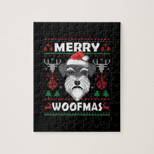 Merry Woofmas Schnauzer Christmas Dog Lover Pajama Jigsaw Puzzle
