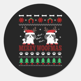 Merry Woofmas Shih Tzu Ugly Christmas Classic Round Sticker
