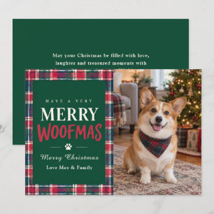 Merry Woofmas Tartan Dog Photo Christmas Holiday Card