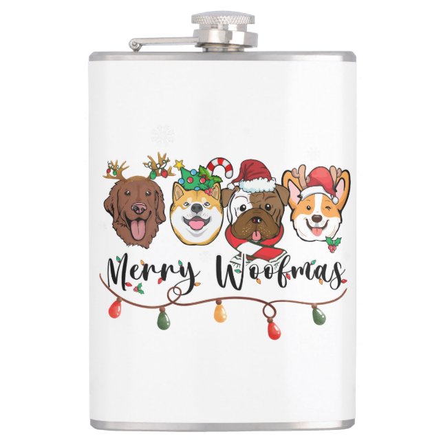 Merry Woofmas Typography Flask (Front)