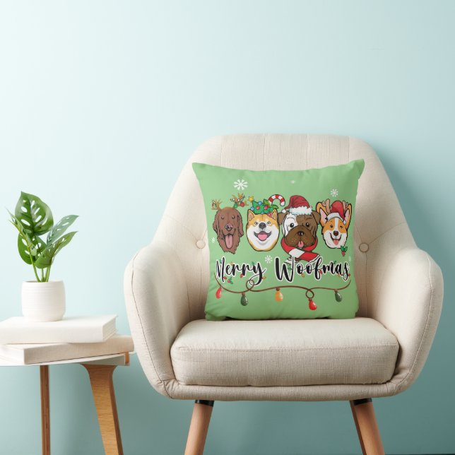 Merry Woofmas Typography Throw Pillow (Chair)