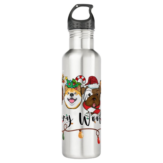 Merry Woofmas Typography Water Bottle (Front)