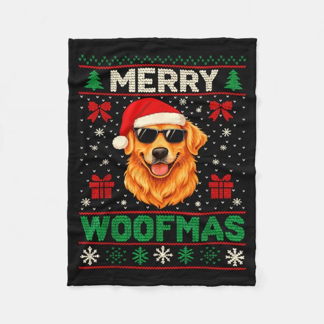 Merry Woofmas Ugly Christmas Jumper Xmas Dog Lover Fleece Blanket (Front)