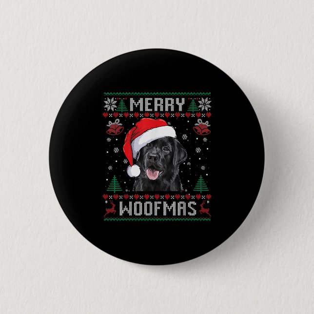 Merry Woofmas Ugly Sweater Black Lab Labrador Chri 6 Cm Round Badge (Front)