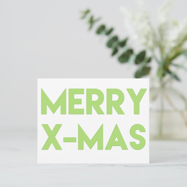 Merry X-Mas, Modern Green Typography Christmas Holiday Postcard (Standing Front)