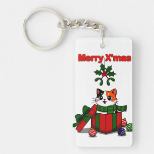 “Merry X’mas” Whimsical Holiday Greeting Design Key Ring