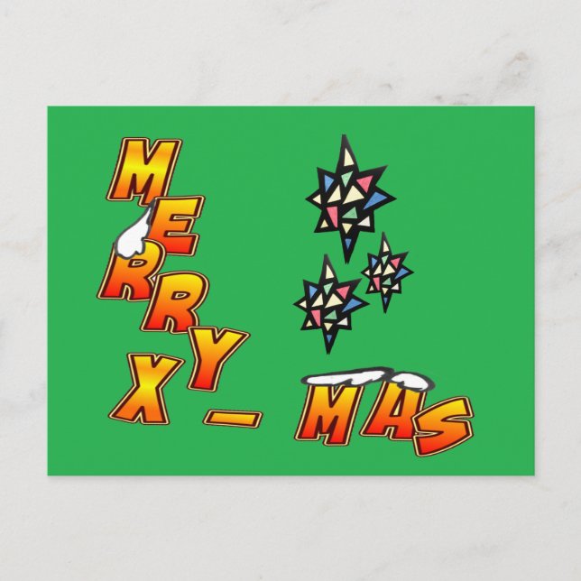 Merry Xmas 3 Stars Green Postcard (Front)