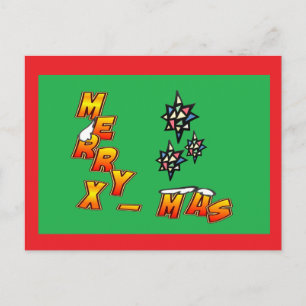 Merry Xmas 3 Stars Red Border Postcard